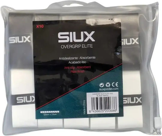 Siux Padel Overgrip Elite Pack 10 Pieces Black White