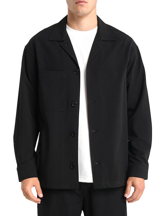 Μακρυμάνικo Overshirt σε Κανονική Γραμμή Μαυρο