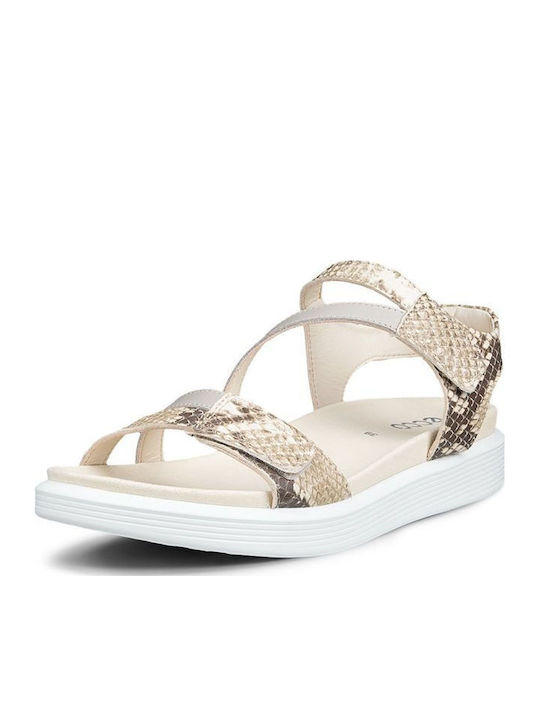 Ecco Leder Flache Sandalen für Damen Beiges
