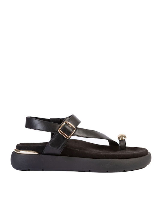 Leather Women's Flat Sandals Black
