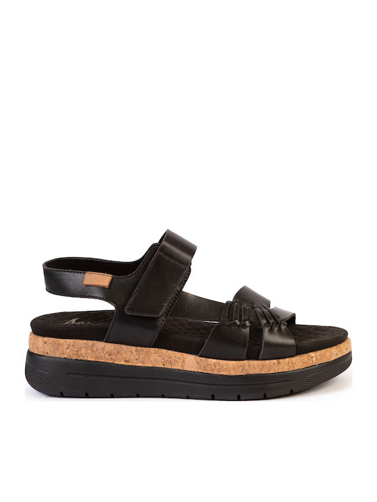 Δερμάτινα Γυναικεία Σανδάλια Flatforms Μαύρα