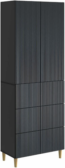 Living Room Display Cabinet Made of Black Particle Board 65.5x23.5x180cm