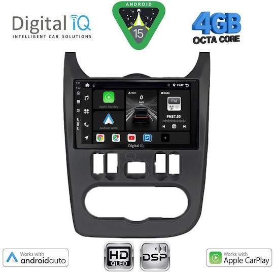 Digital IQ Car Audio System for Renault Logan Dacia Duster Logan Sandero 2006-2012 Bluetooth USB WiFi GPS Apple CarPlay Android Auto with 9" Touch Screen
