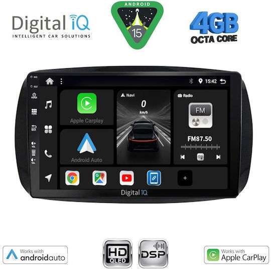 Digital IQ Ηχοσύστημα Αυτοκινήτου για Smart ForTwo 2015 (Bluetooth/USB/WiFi/GPS/Apple-Carplay/Android-Auto) με Οθόνη Αφής 9"