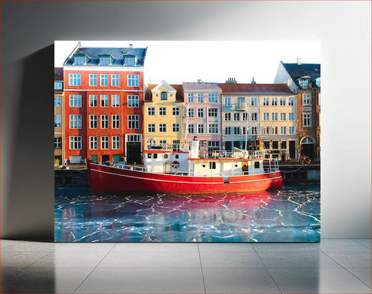 Painting Red Boat By Colorful Buildings Red Boat By Colorful Buildings 120x80