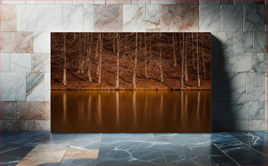 Reflection Of Trees By The Lake Αντανάκλαση Των Δέντρων Δίπλα Στη Λίμνη 1 σε Καμβά