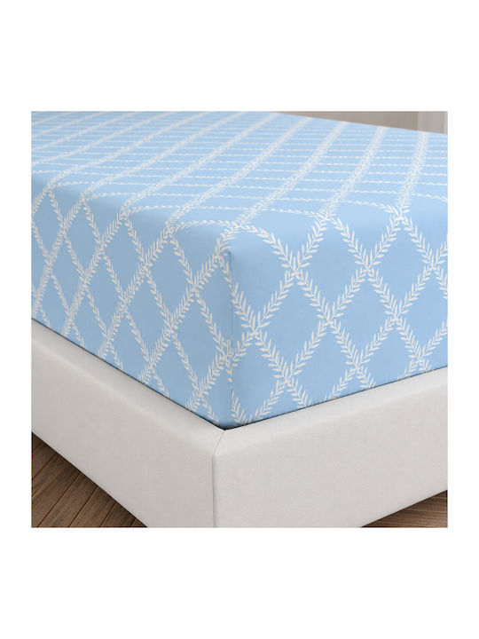 Astron Italy Lucia Set Bed Sheets for Single Bed with Rubber Hugger 100x200+30cm Lucia Blue (3 Pieces)