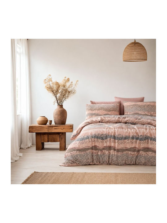 Majoli Bahar Set Huse Pentru Pilote 100% Bumbac 200x220cm Dublu Cu 2 Fețe De Pernă & 1 Cearceaf Maro