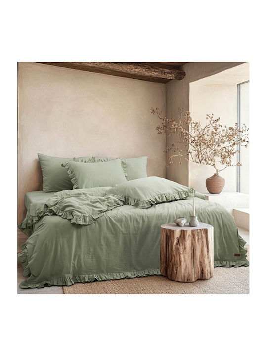 Majoli Bahar Set Huse Pentru Pilote 100% Bumbac 160x220cm Simplă Cu Față De Pernă Și 1 Cearceaf Verde