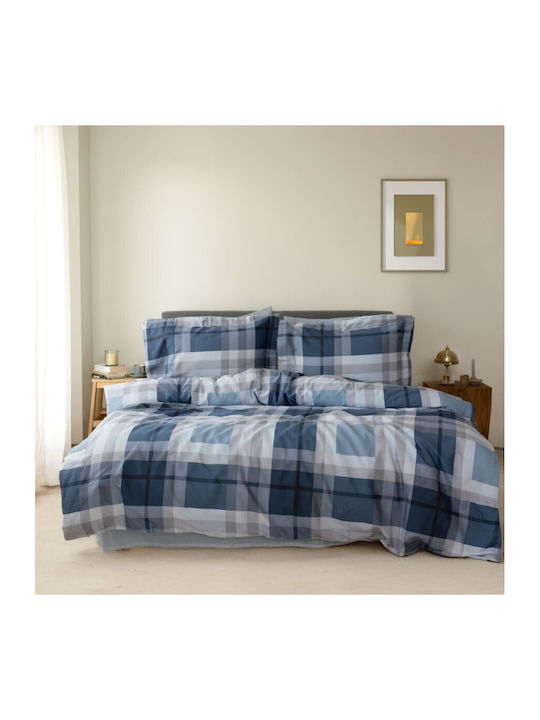 Majoli Bahar Set Huse Pentru Pilote 100% Bumbac 200x220cm Dublu Cu 2 Fețe De Pernă & 1 Cearceaf Carlo Albastru