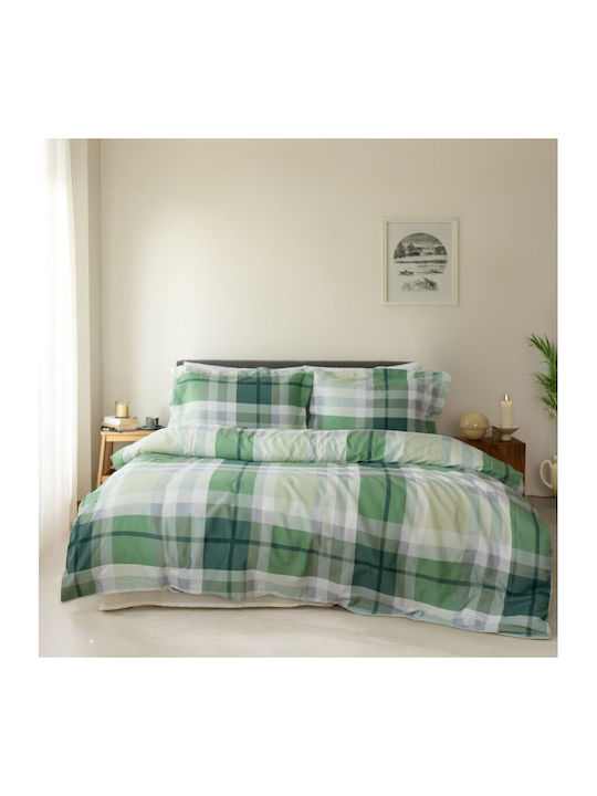 Majoli Bahar Set Huse Pentru Pilote 100% Bumbac 200x220cm Dublu Cu 2 Fețe De Pernă & 1 Cearceaf Verde