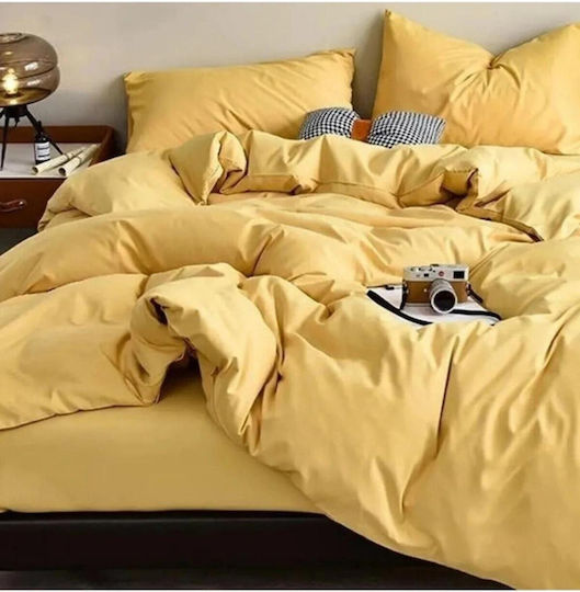 SteweHome Cotton Duvet Cover Set 200x220cm Double With 2 Pillowcases Yellow