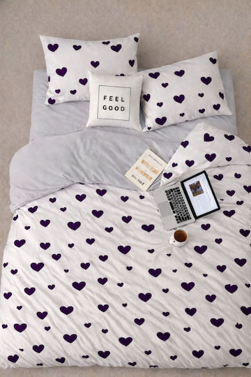 SteweHome Cotton Duvet Cover Set 195x230cm Double With Pillowcase Purple