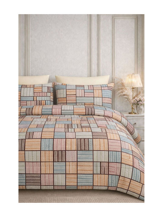 SteweHome Cotton Duvet Cover Set 195x230cm Double With Pillowcase Pink