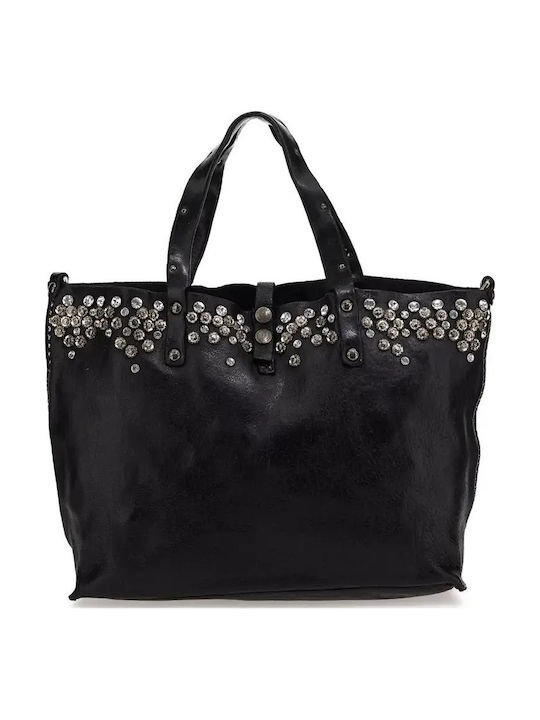Leder Damen Schultertasche Schwarz