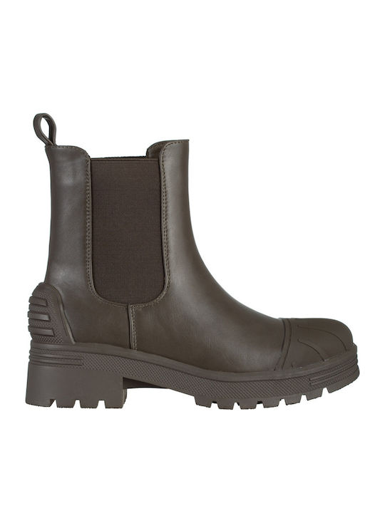 Leather Women's Ankle Boots with Platform Green