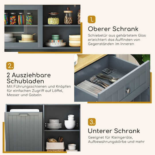 Kitchen Tall Cupboard with Countertop Gray 172x34x100cm