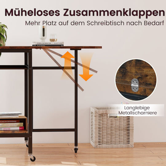 Collapsible Wooden Kitchen Table with Metal Frame Brown 75x80x75cm