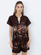 Women's Short Sleeve Blouse with V Neckline Floral Tropical