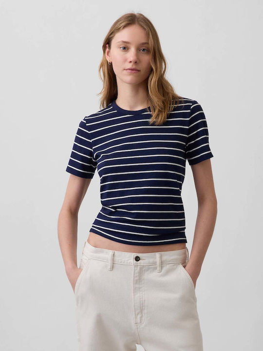 GAP Women's Crop Cotton Striped Navy Blue & Whi...