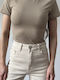 Damen Bluse Kurzärmelig Braun