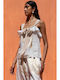 Women's Summer Linen Top with Spaghetti Straps Ecru