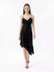 Summer Evening Slip Dress Satin with Lace Black