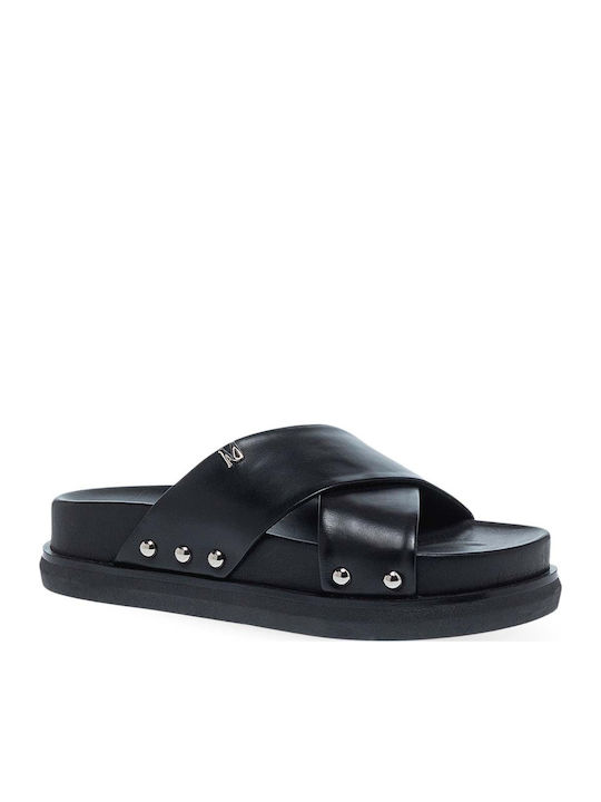 Дамски Кожени Сандали Flatforms Черни