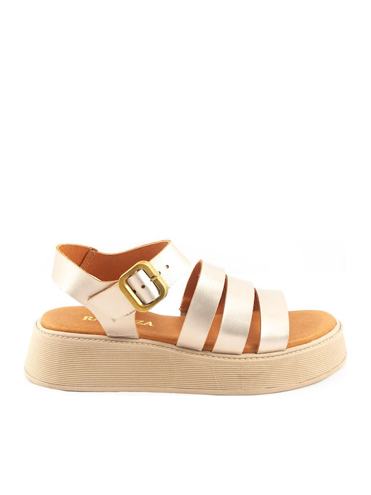 Ragazza Leder Flache Damen Sandalen Beige