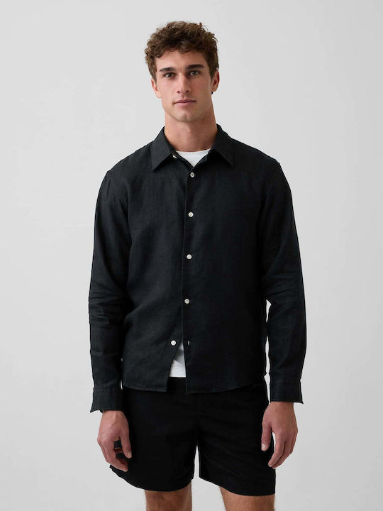 GAP Long Sleeve Linen Shirt in Regular Fit Black