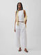 Pantaloni Dama Din Țesătură Cu Elastic Off White