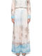 Women's High Rise Pantaloons with Rubber Band in Wide Leg Style Beige-Blue