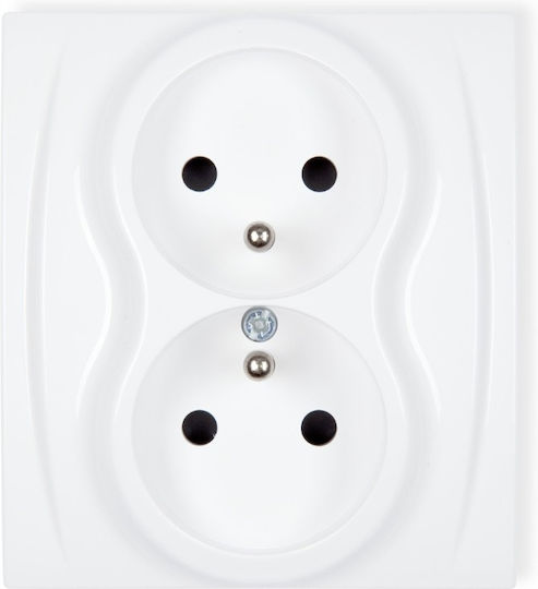 Priză Dublă de Perete 16A 250V Albă cu Împământare 1 Bucată