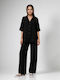 Women's Black Set with Trousers with Rubber Band in Loose Fit
