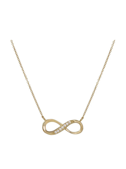 Infinity Necklace Made of 9 K Gold with Zircon