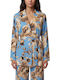 Long Sleeve Women's Silky Shirt Beige- Sky Blue