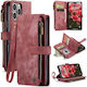 Caseme C30 Iphone 16 Pro Card Slots Zipper Leather Wallet Case Wine Red