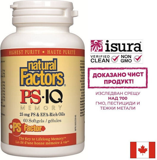 Natural Factors PS-IQ Memory 25mg Специална Хранителна Добавка за Памет и Концентрация 60 Капсули