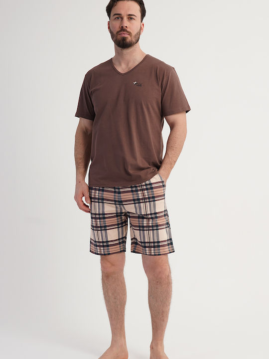Vienetta Secret Summer Checked Men's Pyjama Pants Brown