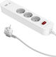 Duwi Разклонител 3 Гнезда с USB-A Превключвател и Кабел 1.4m
