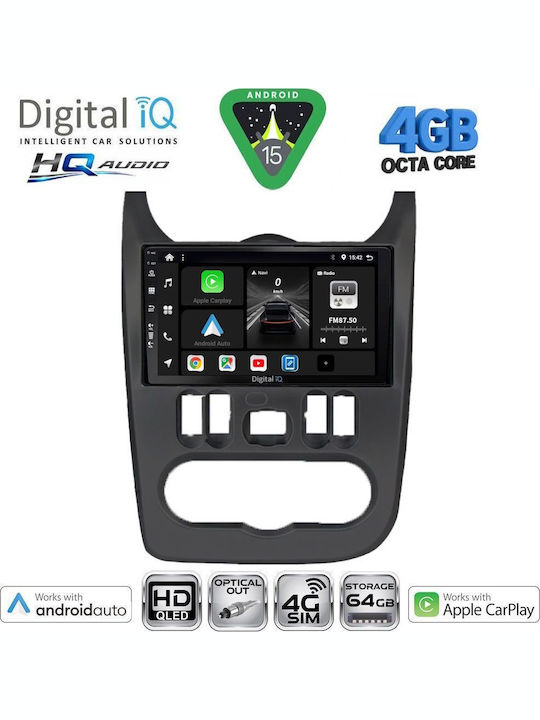 Digital IQ Car Audio System for Renault Logan Dacia Duster Logan Sandero 2006-2012 Bluetooth USB WiFi GPS Apple CarPlay Android Auto with 9" Touch Screen