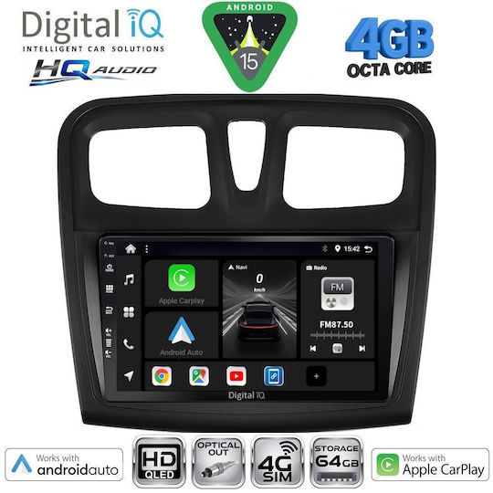 Digital IQ Car Audio System for Dacia Logan / Sandero 2012-2019 (Bluetooth/USB/WiFi/GPS/Apple CarPlay/Android Auto) with 9" Touch Screen