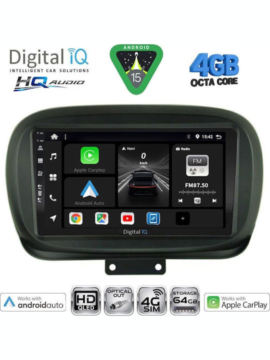 Digital IQ Car Audio System for Fiat 500X 2014 (Bluetooth/USB/WiFi/GPS/Apple CarPlay/Android Auto) with 9" Touch Screen