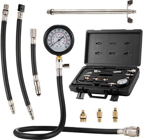 Engine Cylinder Compression Tester 0-300 Psi Gauge 5 Adapters Long Hoses