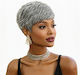 Machine Made Wigs 2 Inch Short Gray Human Hair Feel Women's Wigs Pixie Salt Pepper Mixed Silver Short Layered Machine Made Wigs Light Gray