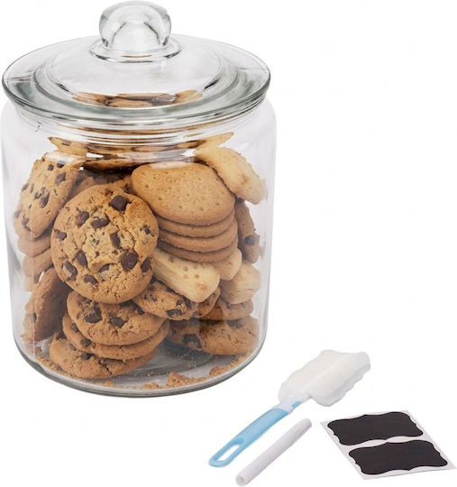 Set Borcane Pentru Biscuiți Cu Capac Relaxdays 26x18cm Transparent 4 Litri Etichete Perie De Curățare