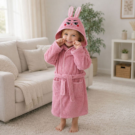 Kinderbademantel Rosa mit Kapuzen-