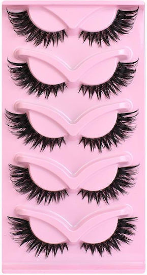 5 Pairs Set Pink Fox Full-length Fox-eye False Lashes Cat-eye Voluminous Curly Realistic Lashes Style Fox F04