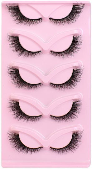 5 Pairs Set Pink Fox Full-length Fox-eye False Lashes Cat-eye Voluminous Curly Realistic Lashes Style Fox Kz02