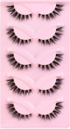5 Pairs Set Pink Fox Full-Length Fox-Eye False Lashes Cat-Eye Voluminous Curly Realistic Fox-Style Lashes Ky02